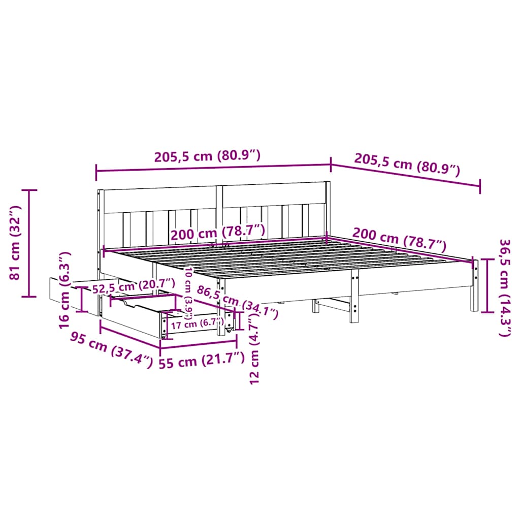 sengeramme uden madras 200x200 cm massivt fyrretræ gyldenbrun