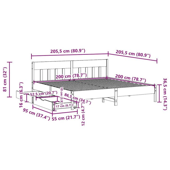 sengeramme uden madras 200x200 cm massivt fyrretræ gyldenbrun