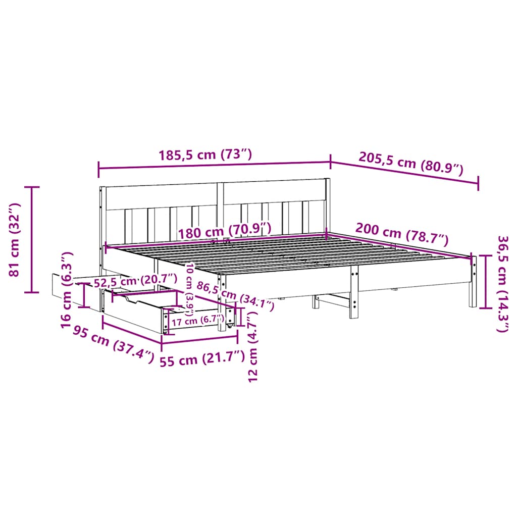 sengeramme uden madras 180x200 cm massivt fyrretræ gyldenbrun