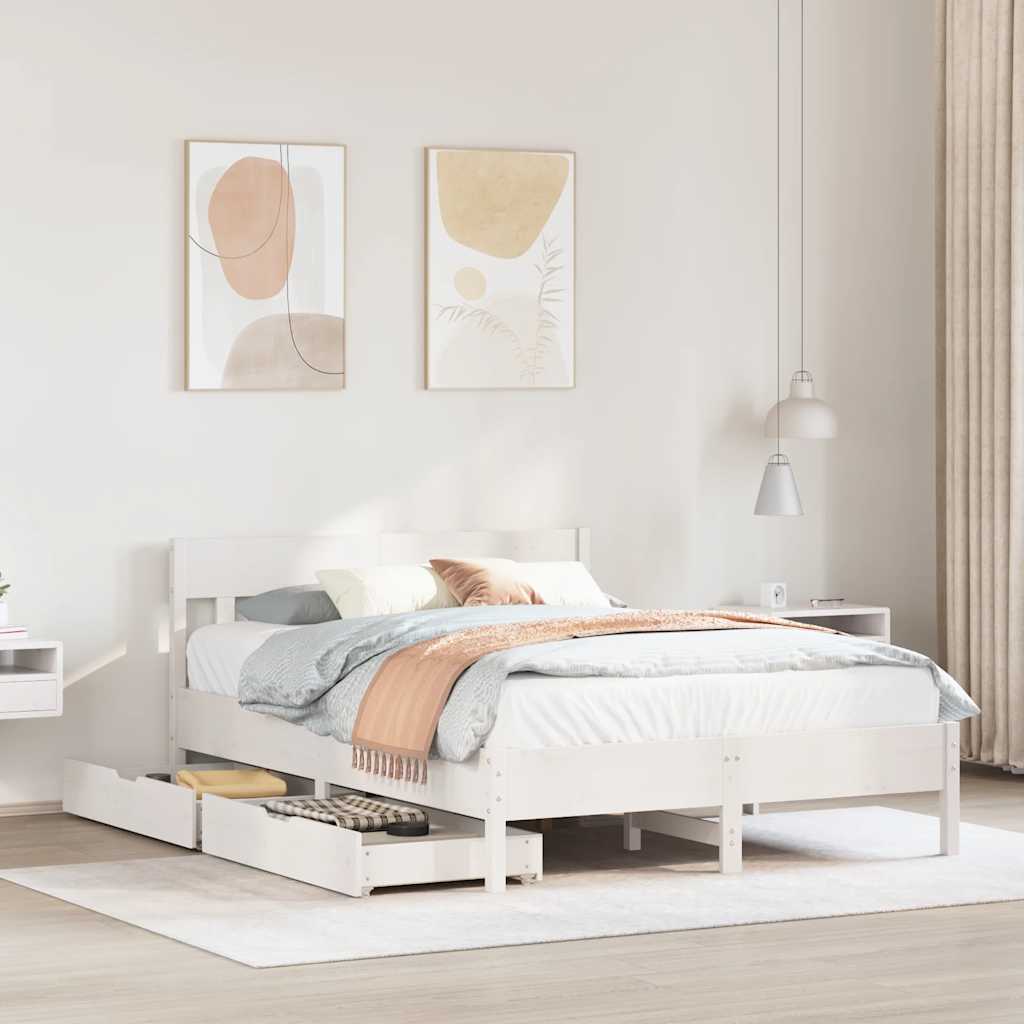 sengeramme uden madras 140x200 cm massivt fyrretræ hvid