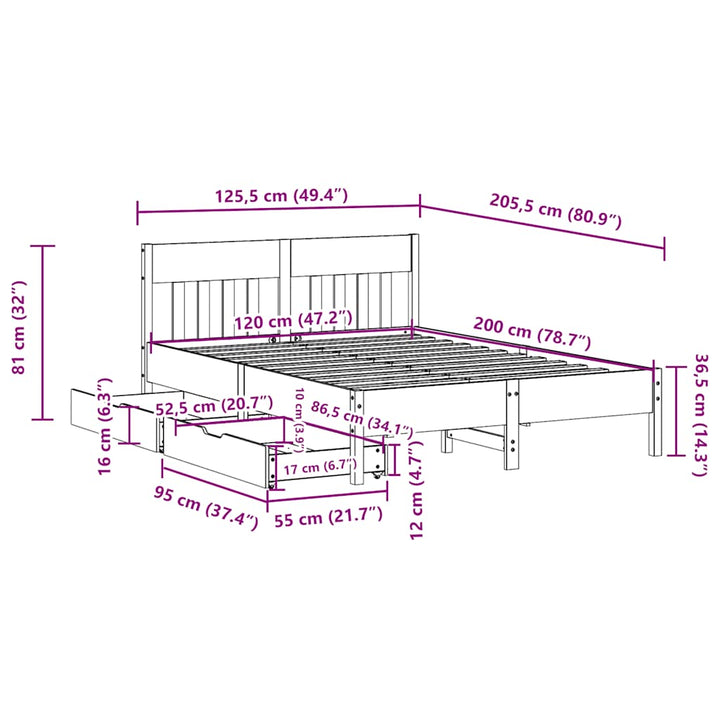 sengeramme uden madras 120x200 cm massivt fyrretræ gyldenbrun