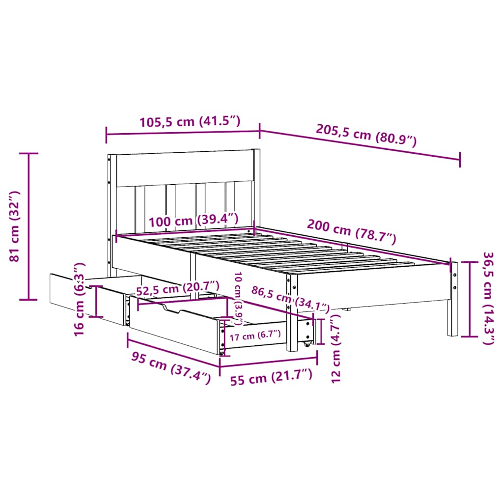 sengeramme uden madras 100x200 cm massivt fyrretræ gyldenbrun