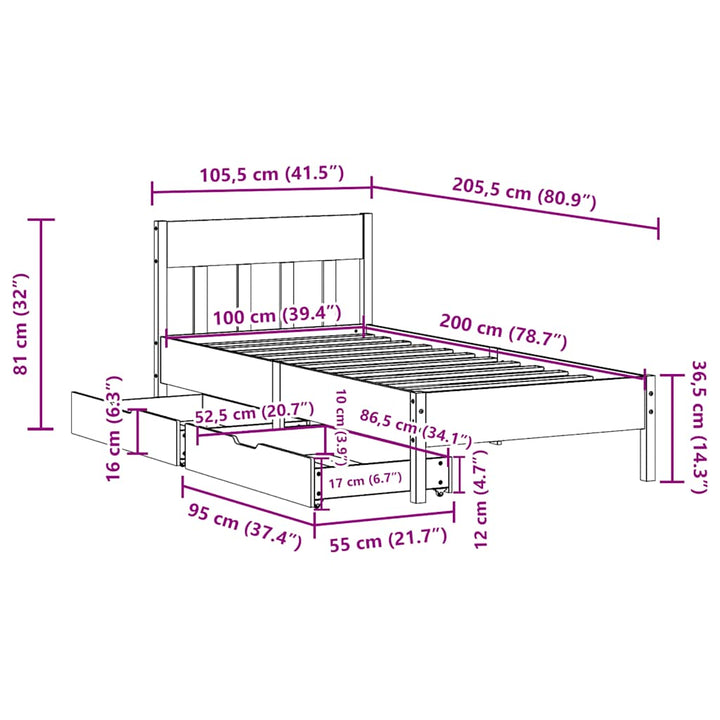 sengeramme uden madras 100x200 cm massivt fyrretræ gyldenbrun