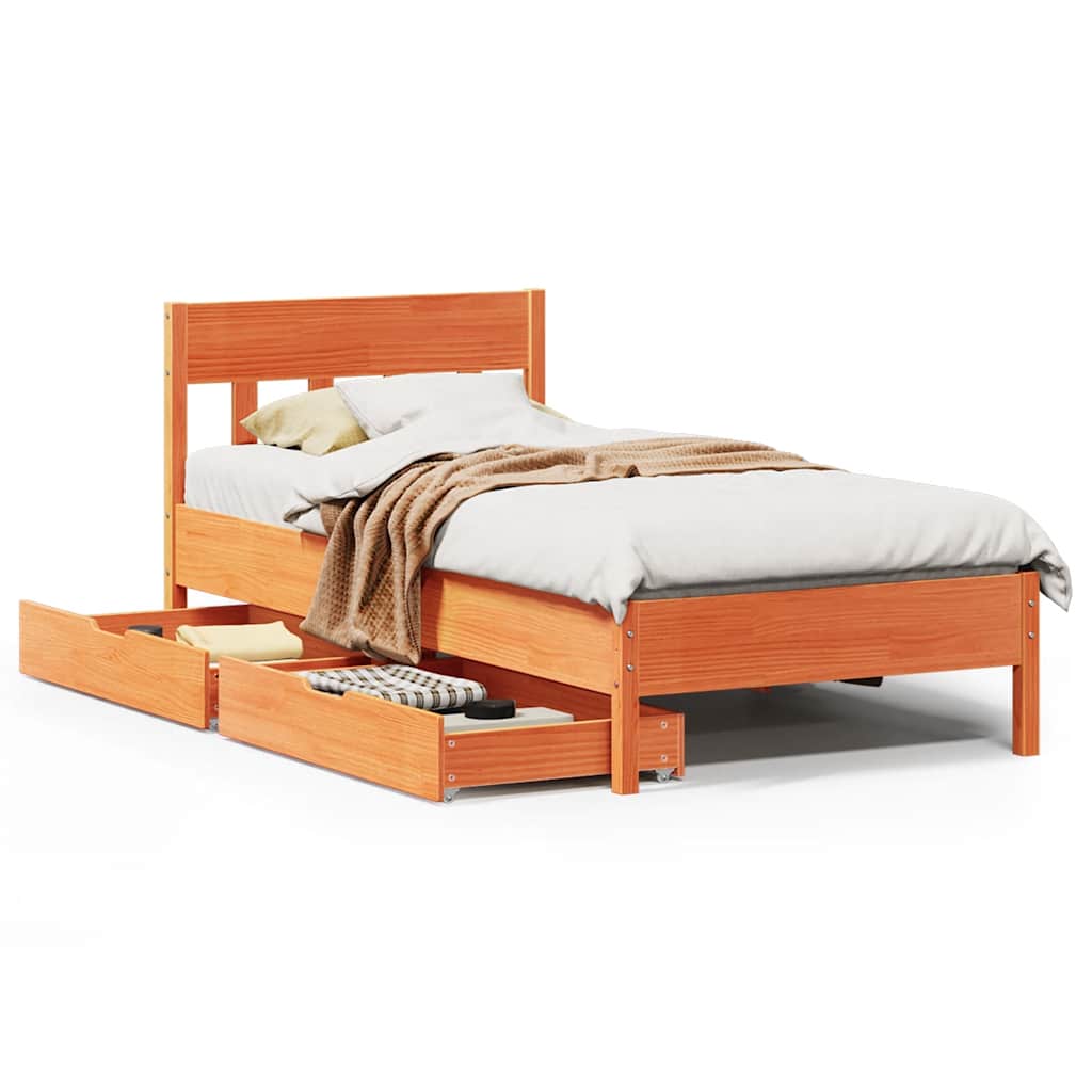 sengeramme uden madras 90x200 cm massivt fyrretræ gyldenbrun
