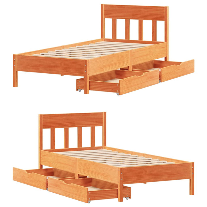 sengeramme uden madras 90x200 cm massivt fyrretræ gyldenbrun