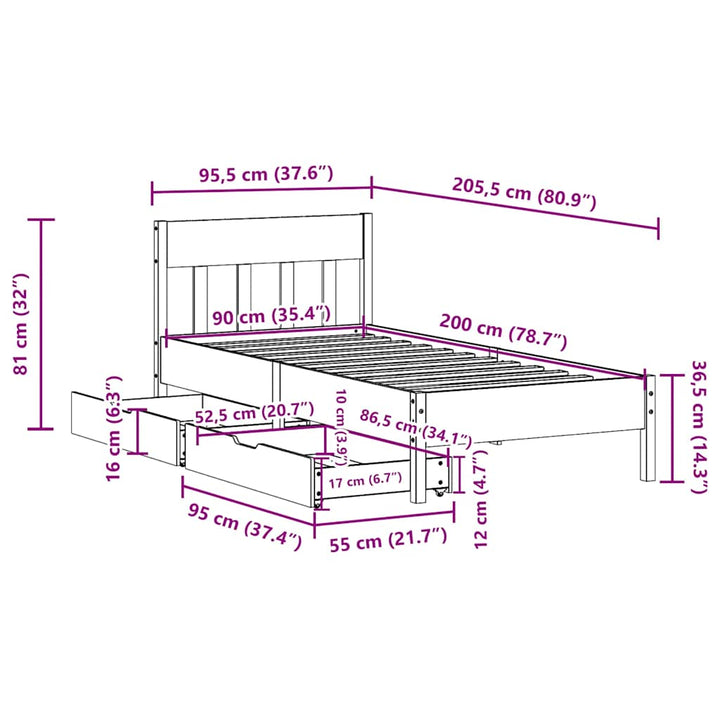 sengeramme uden madras 90x200 cm massivt fyrretræ gyldenbrun