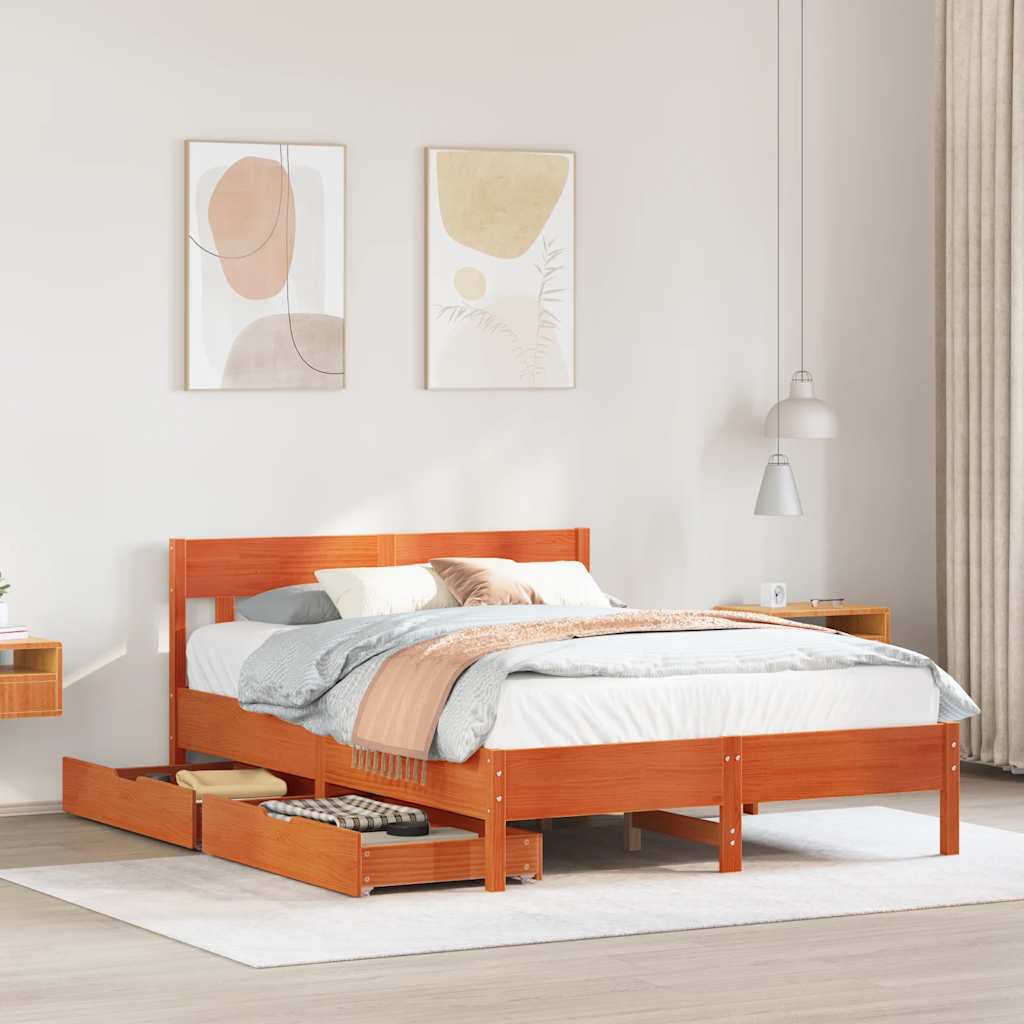 sengeramme uden madras 140x190 cm massivt fyrretræ gyldenbrun