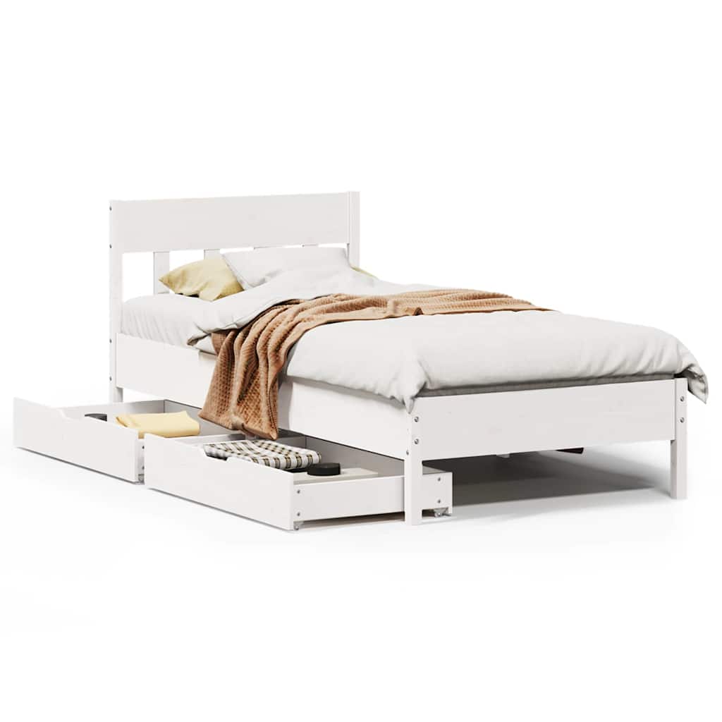 sengeramme uden madras 75x190 cm massivt fyrretræ hvid