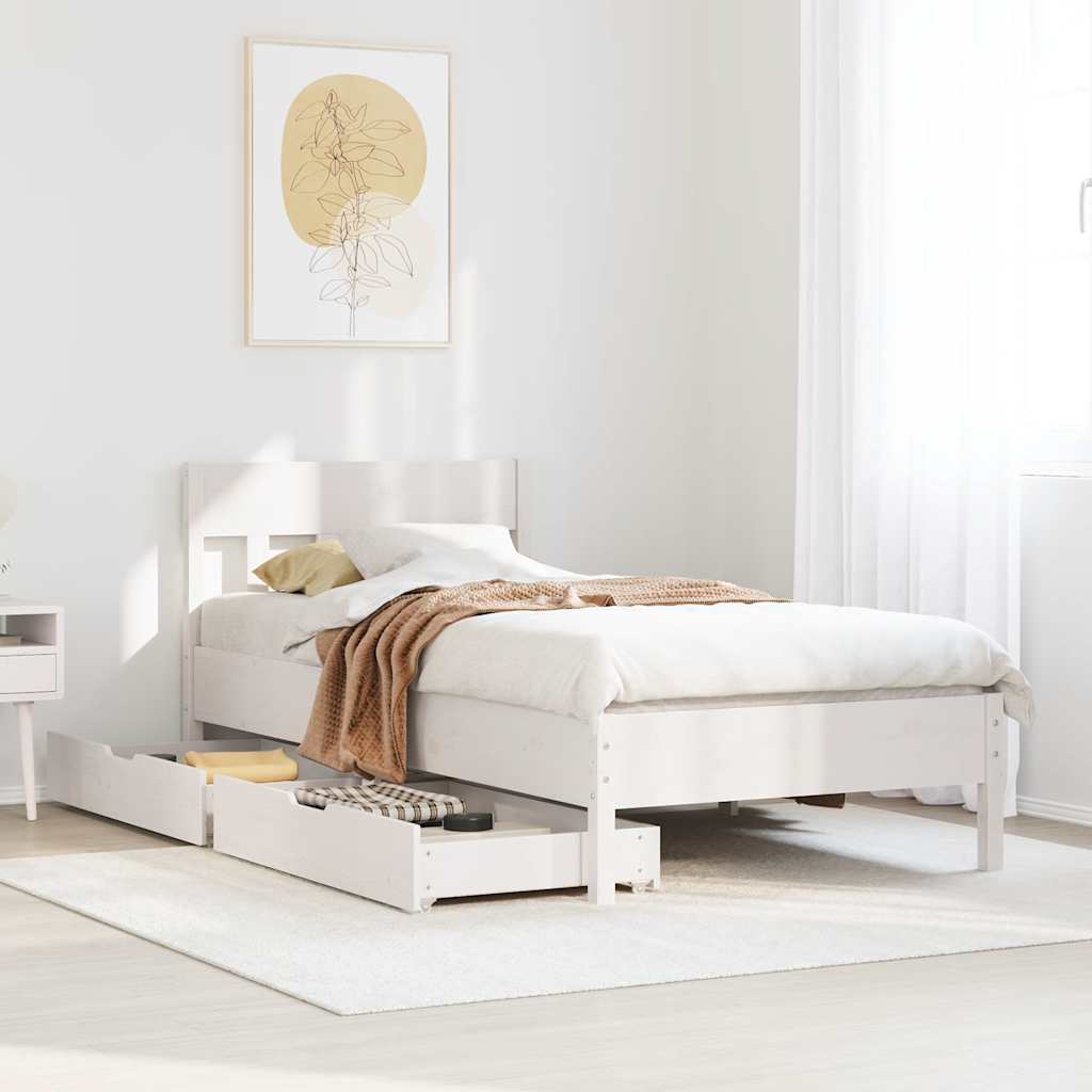 sengeramme uden madras 75x190 cm massivt fyrretræ hvid