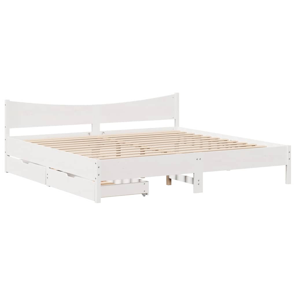 sengeramme med skuffer 200x200 cm massivt fyrretræ hvid