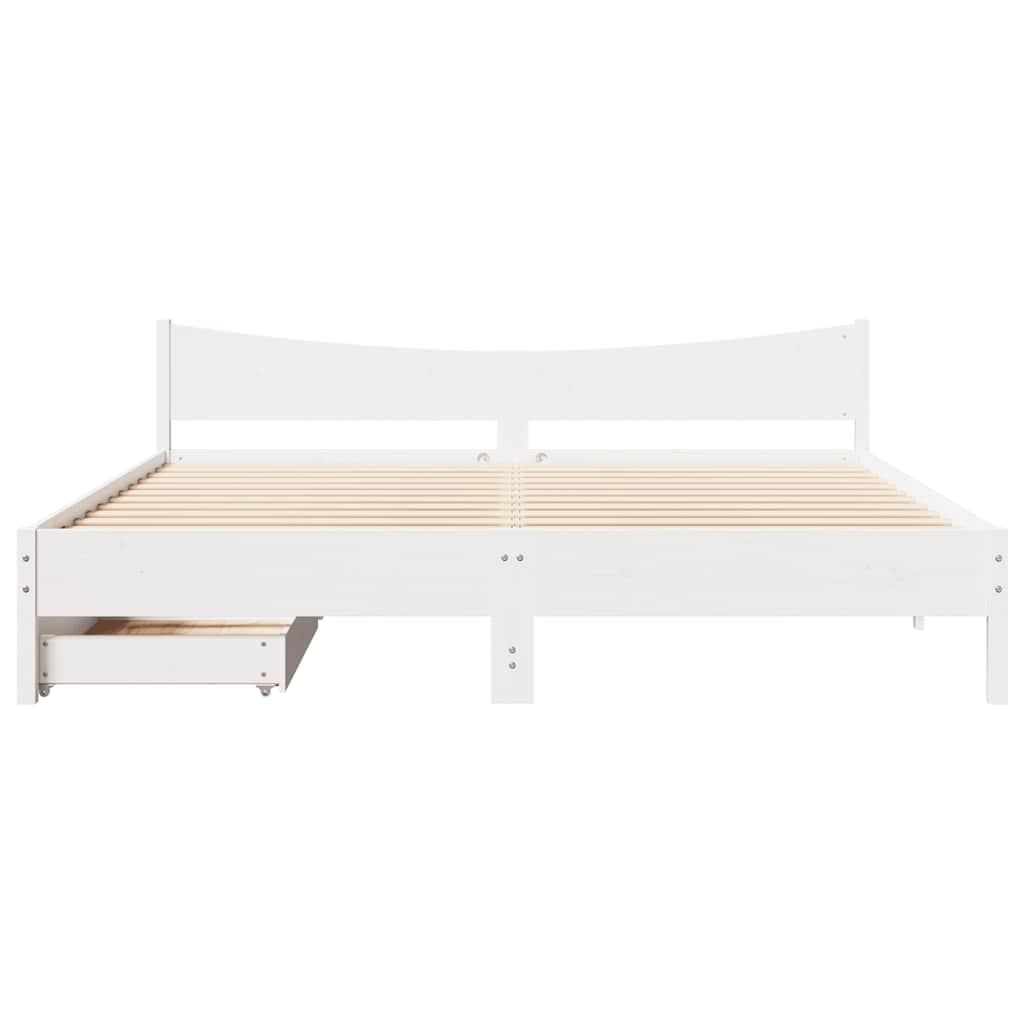 sengeramme med skuffer 200x200 cm massivt fyrretræ hvid