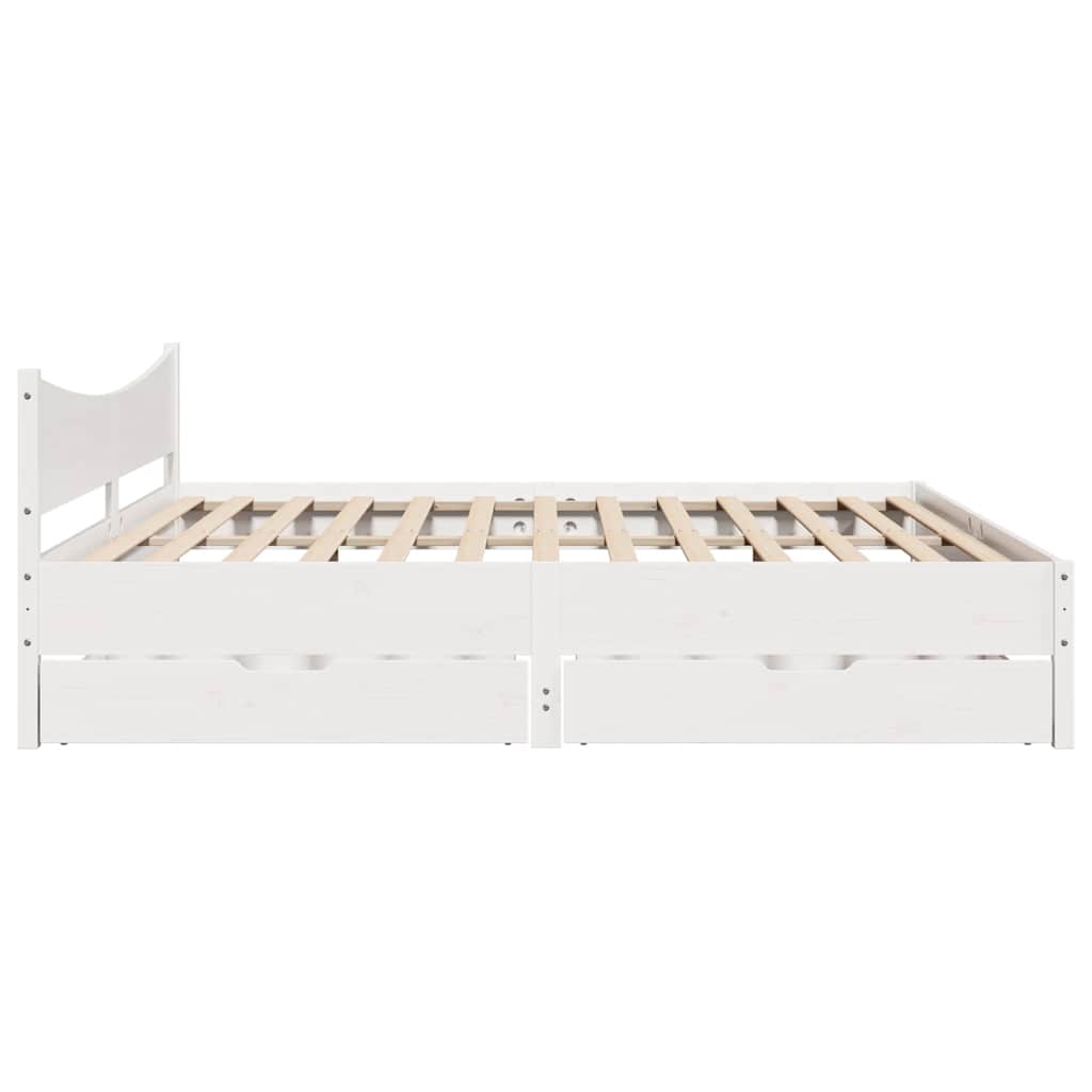 sengeramme med skuffer 200x200 cm massivt fyrretræ hvid