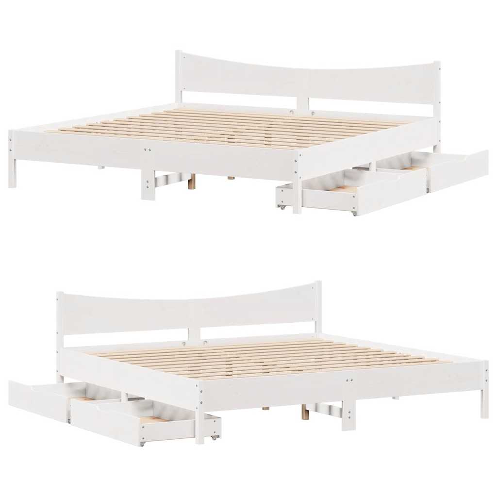 sengeramme med skuffer 200x200 cm massivt fyrretræ hvid