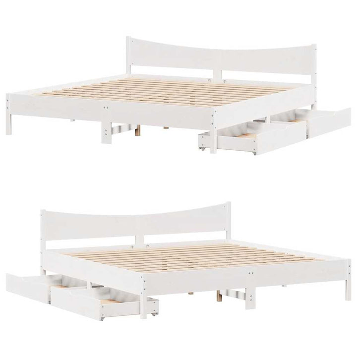 sengeramme med skuffer 200x200 cm massivt fyrretræ hvid