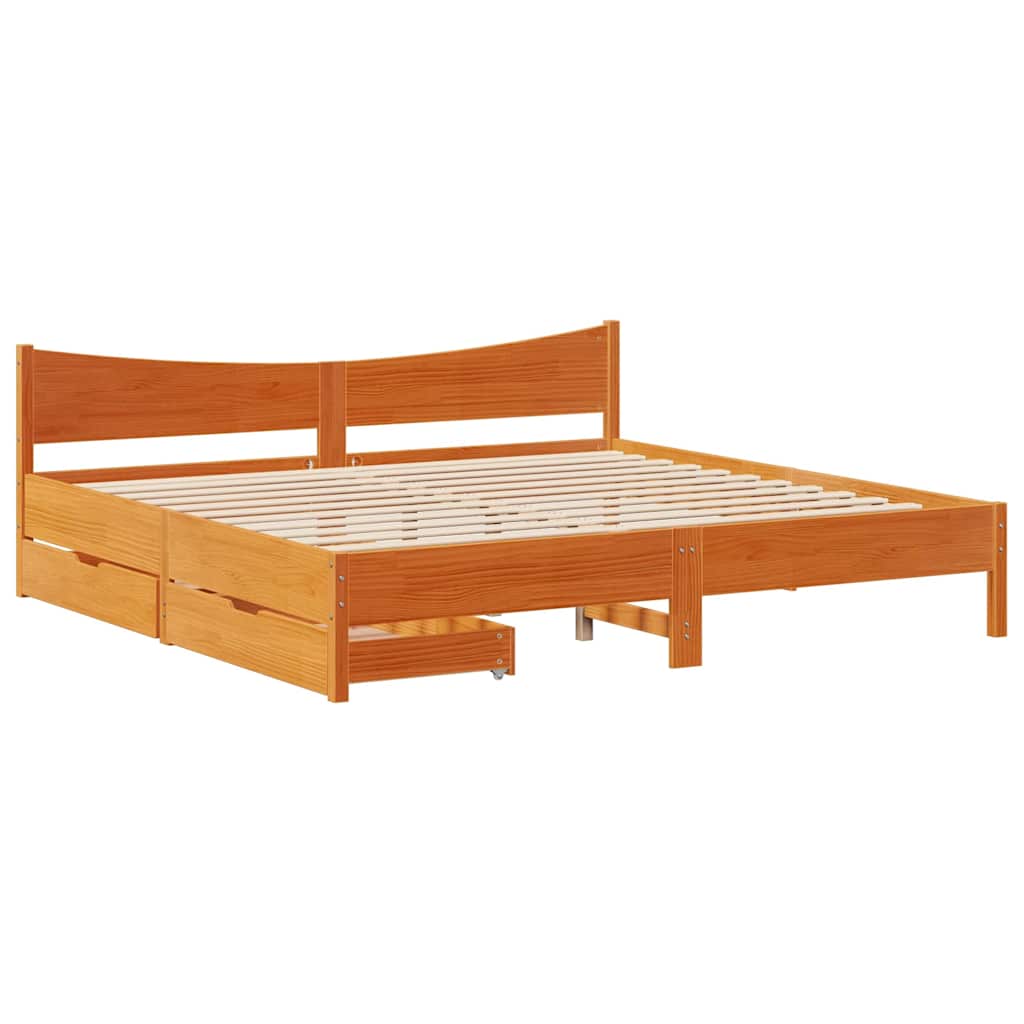 sengeramme med skuffer 180x200 cm massivt fyrretræ gyldenbrun