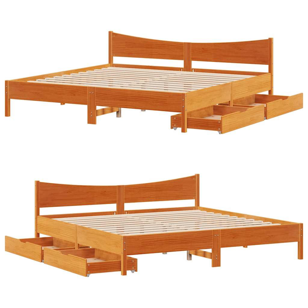 sengeramme med skuffer 180x200 cm massivt fyrretræ gyldenbrun