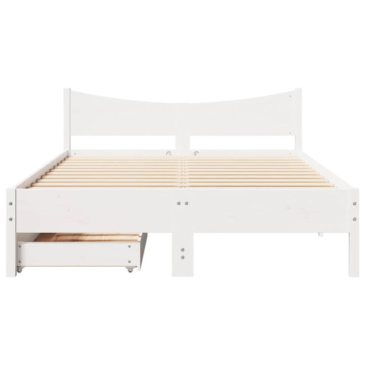 sengeramme med skuffer 150x200 cm massivt fyrretræ hvid