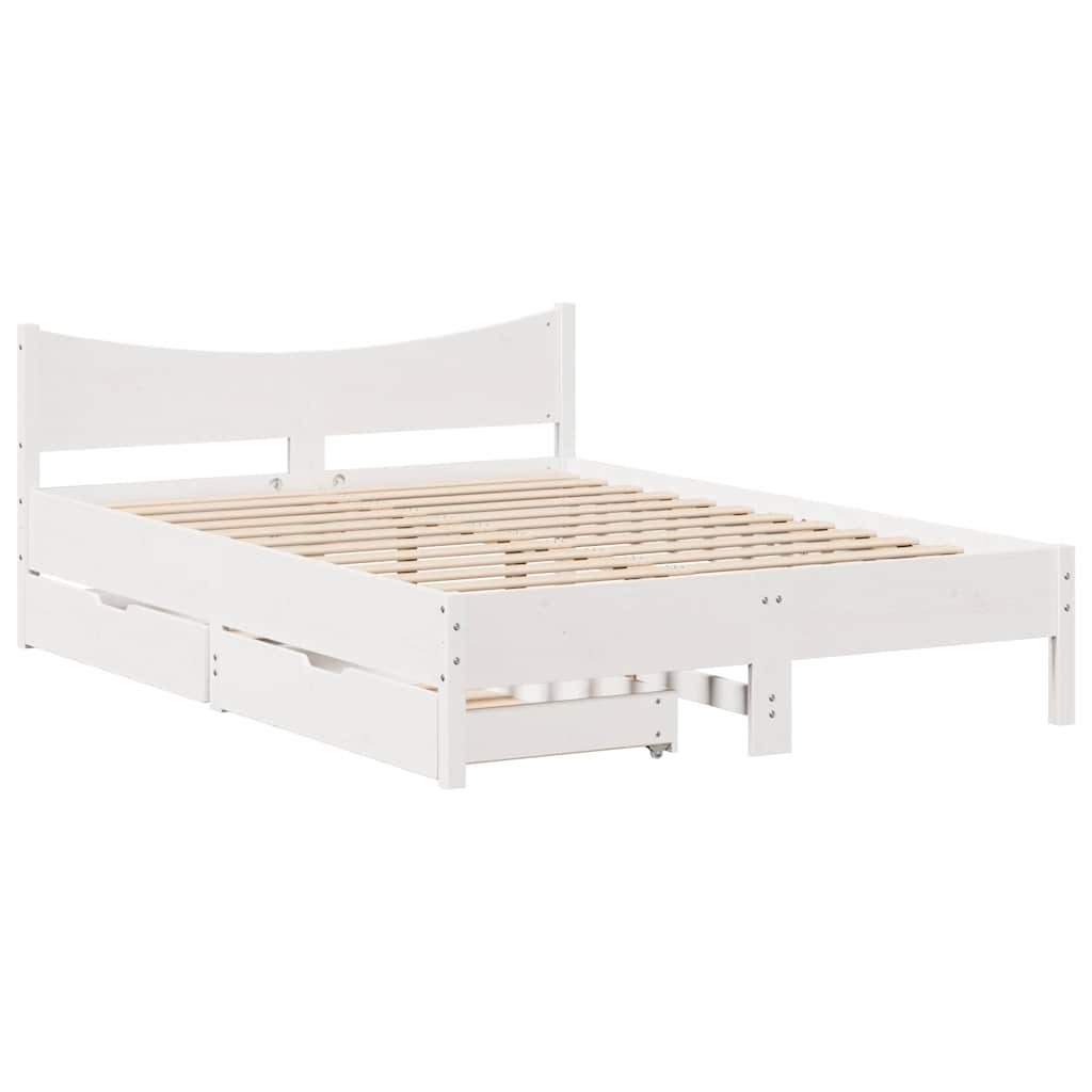 sengeramme med skuffer 140x200 cm massivt fyrretræ hvid