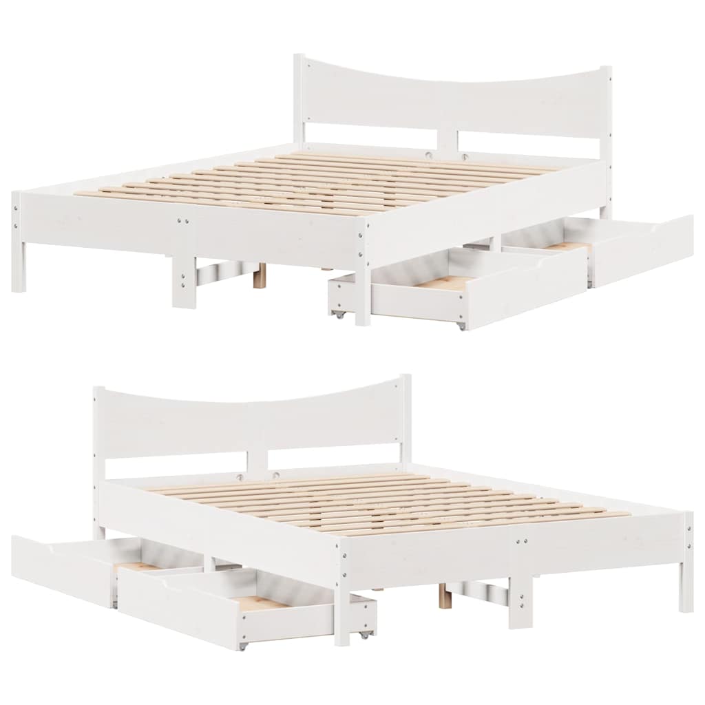 sengeramme med skuffer 140x200 cm massivt fyrretræ hvid