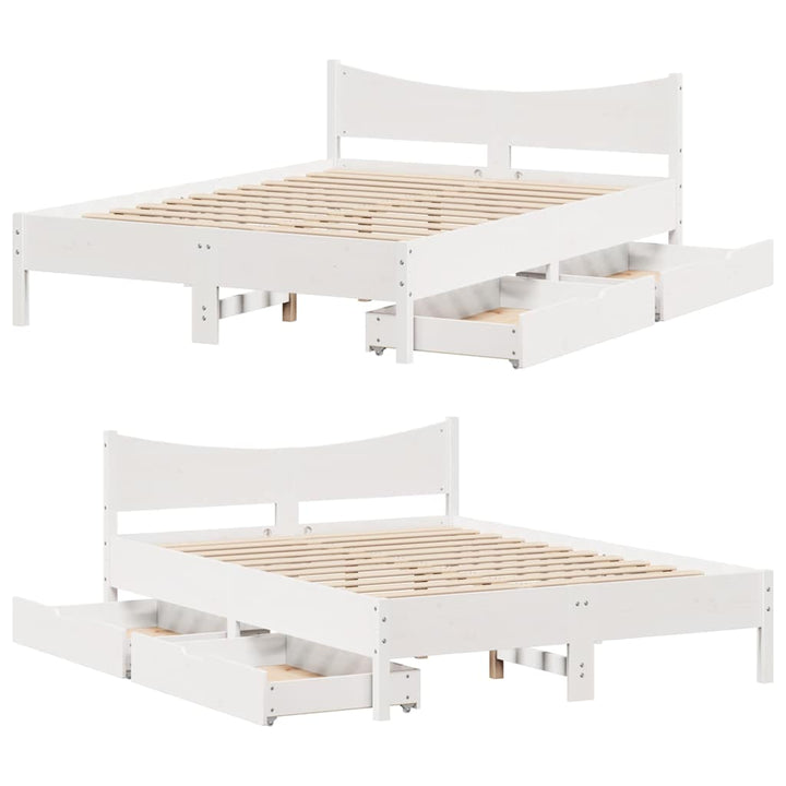 sengeramme med skuffer 140x200 cm massivt fyrretræ hvid