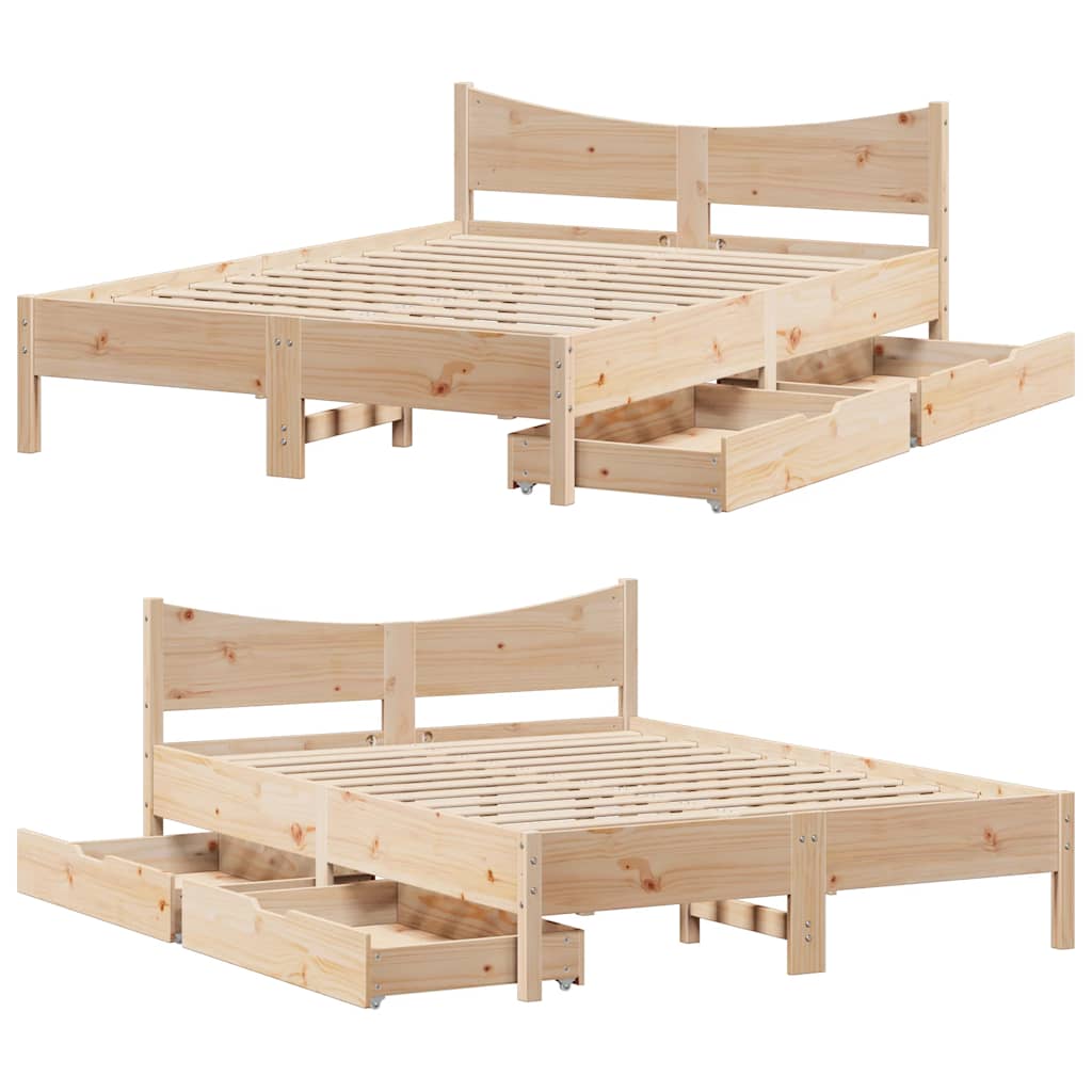 sengeramme med skuffer 140x190 cm massivt fyrretræ