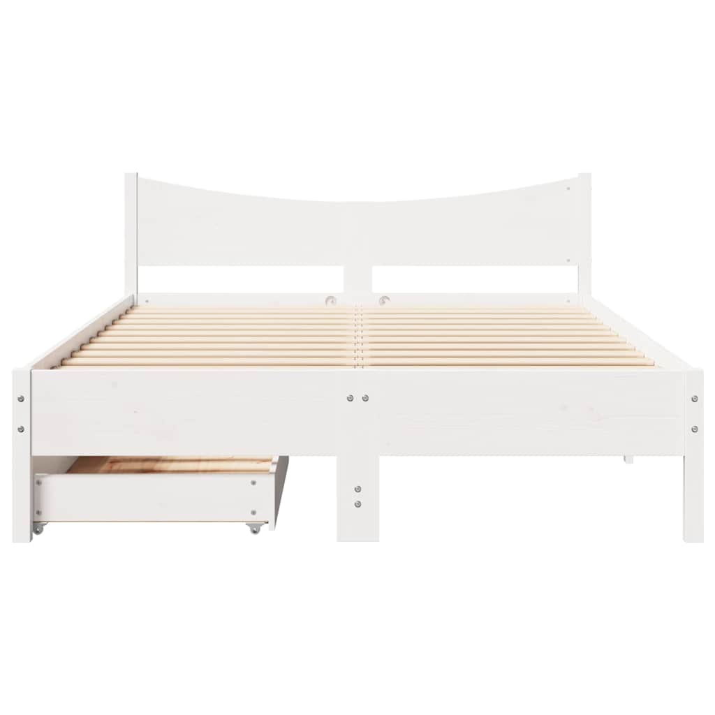 sengeramme med skuffer 135x190 cm massivt fyrretræ hvid