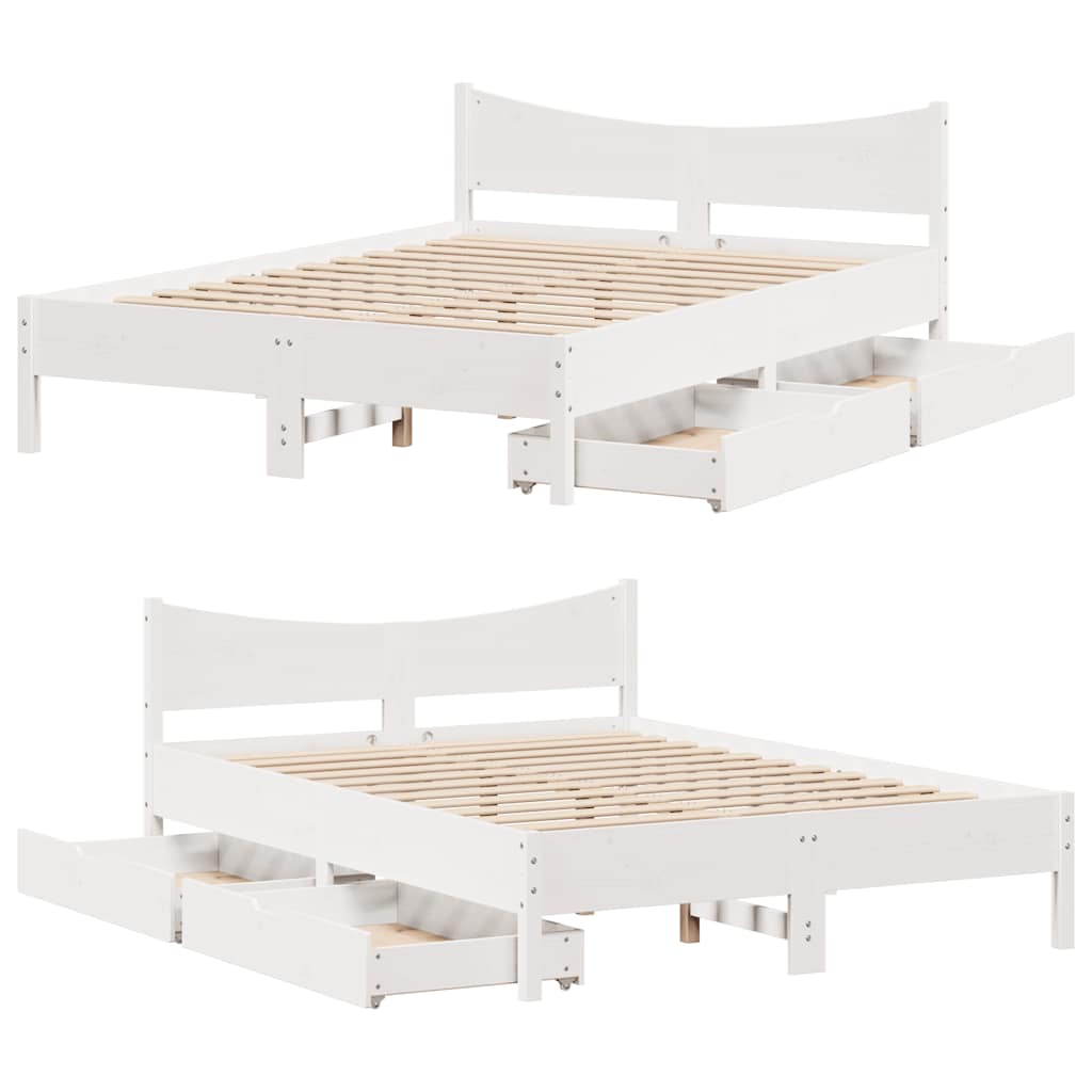 sengeramme med skuffer 135x190 cm massivt fyrretræ hvid