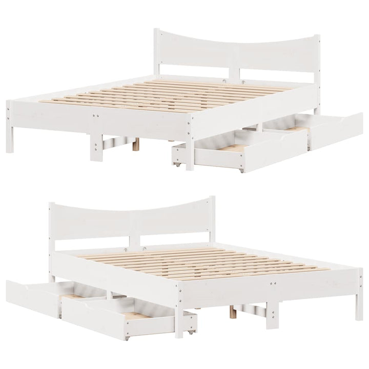 sengeramme med skuffer 135x190 cm massivt fyrretræ hvid