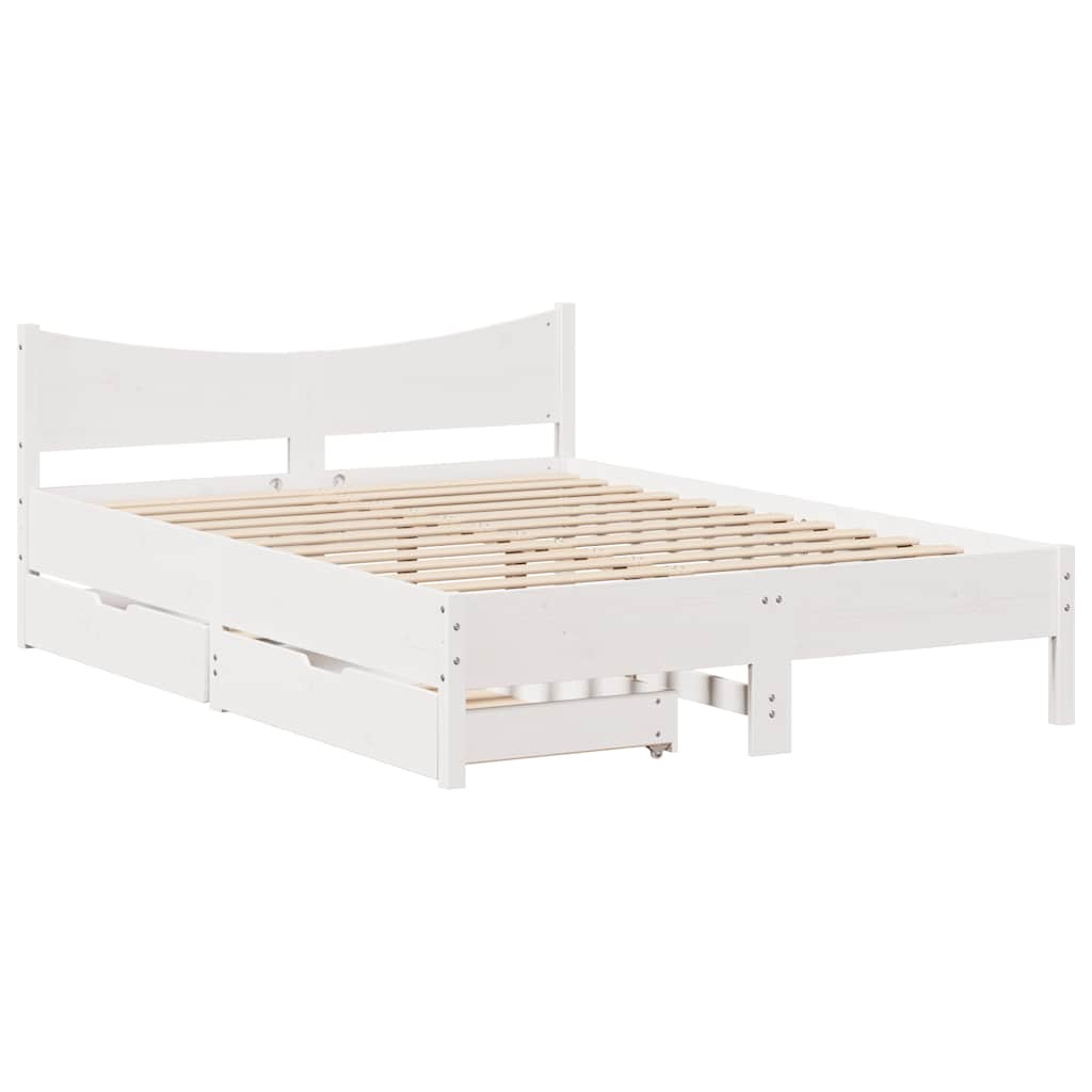 sengeramme med skuffer 120x190 cm massivt fyrretræ hvid