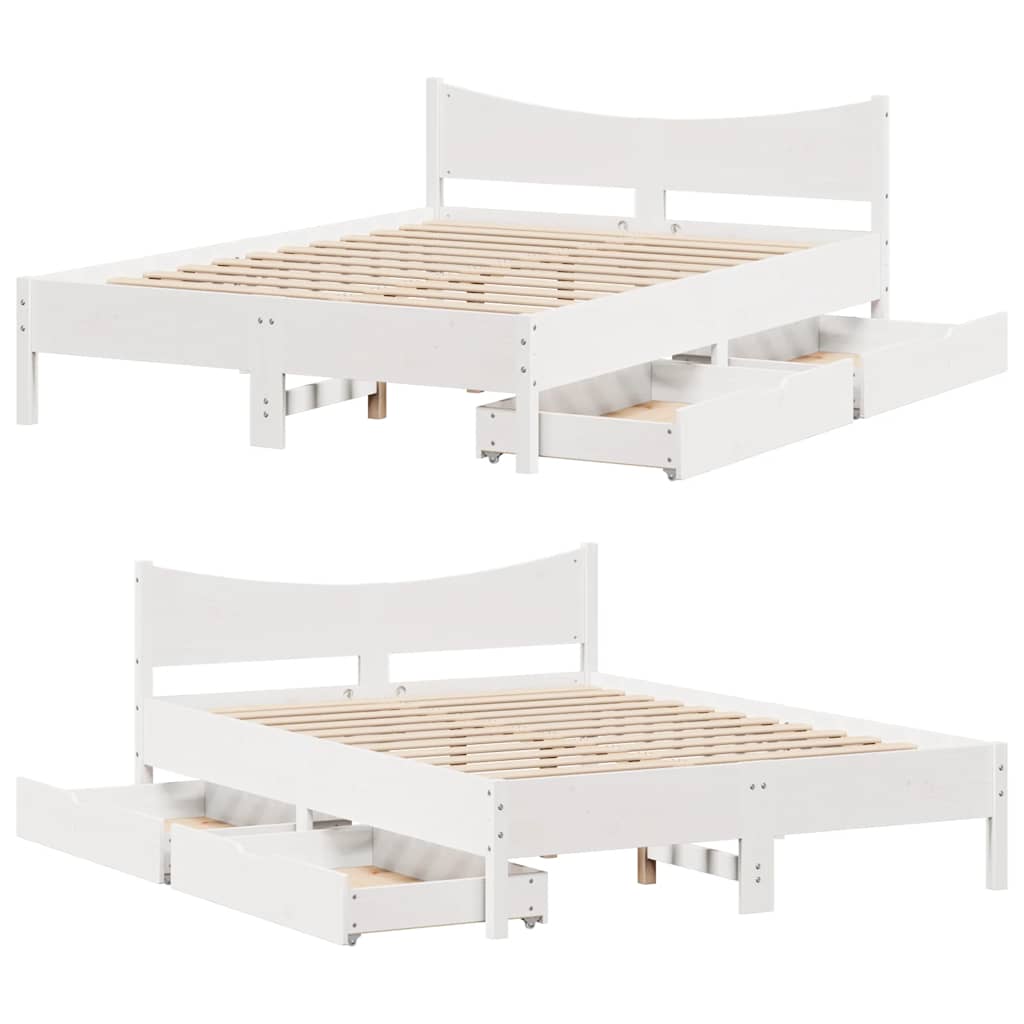 sengeramme med skuffer 120x190 cm massivt fyrretræ hvid