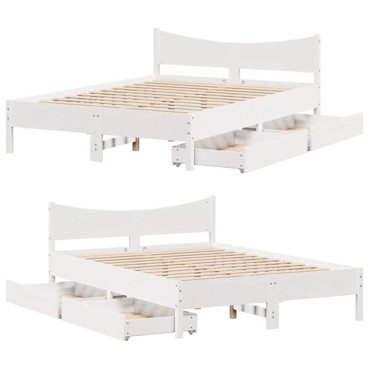 sengeramme med skuffer 120x190 cm massivt fyrretræ hvid