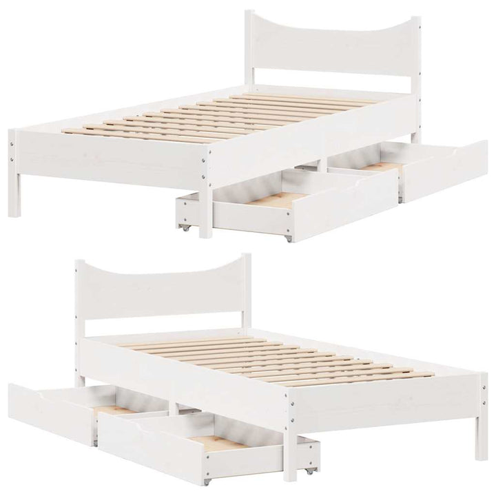 sengeramme med skuffer 75x190 cm massivt fyrretræ hvid