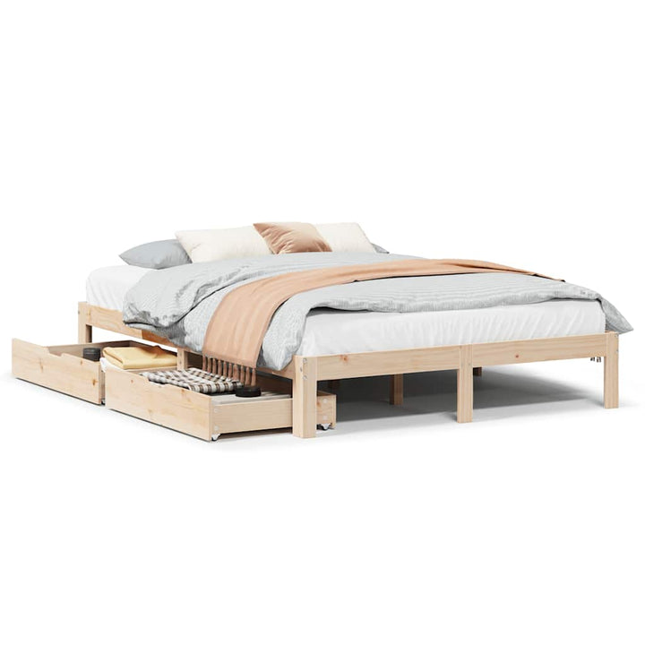 sengeramme med skuffer 140x190 cm massivt fyrretræ