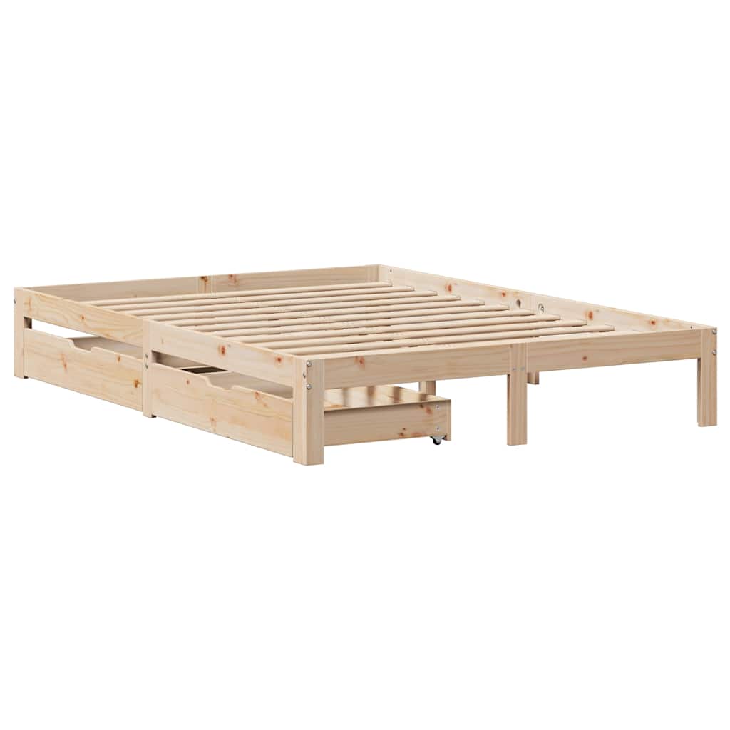 sengeramme med skuffer 140x190 cm massivt fyrretræ