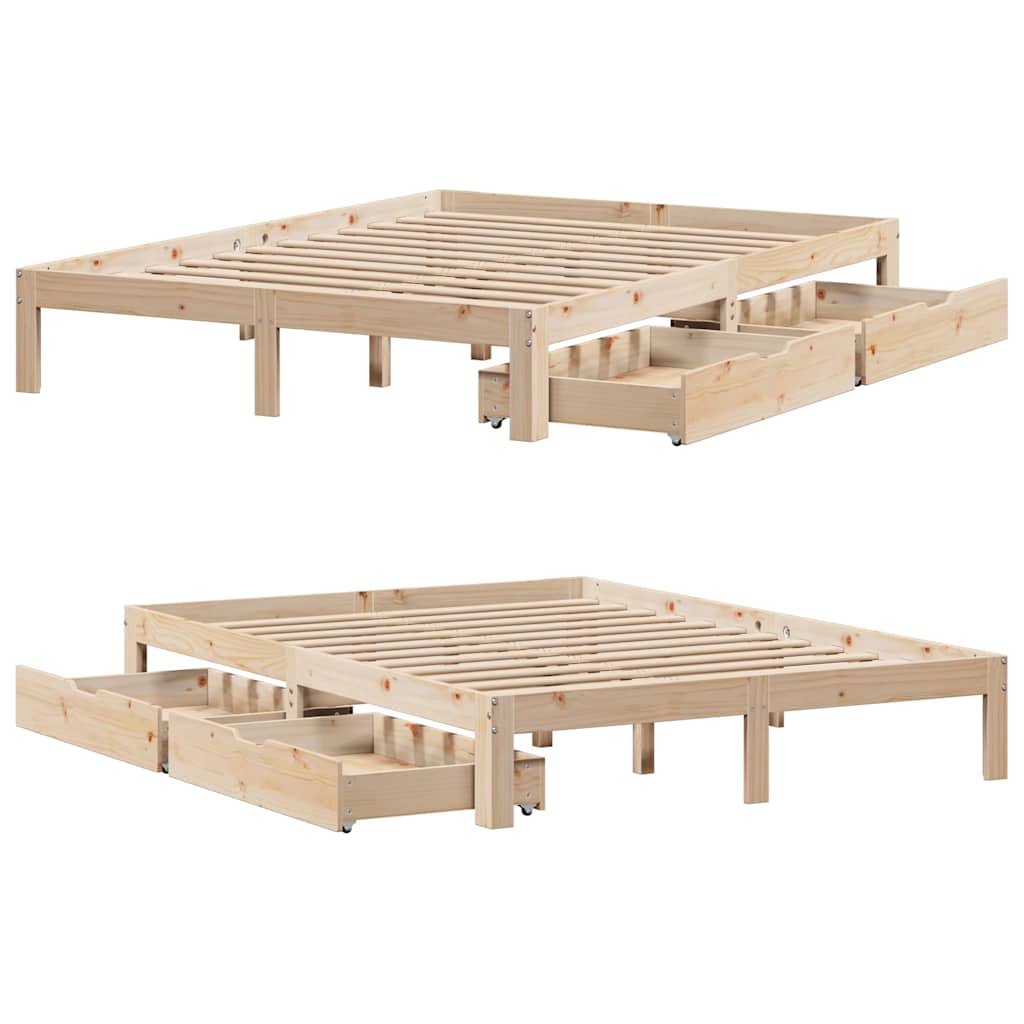sengeramme med skuffer 140x190 cm massivt fyrretræ