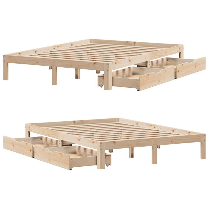 sengeramme med skuffer 140x190 cm massivt fyrretræ