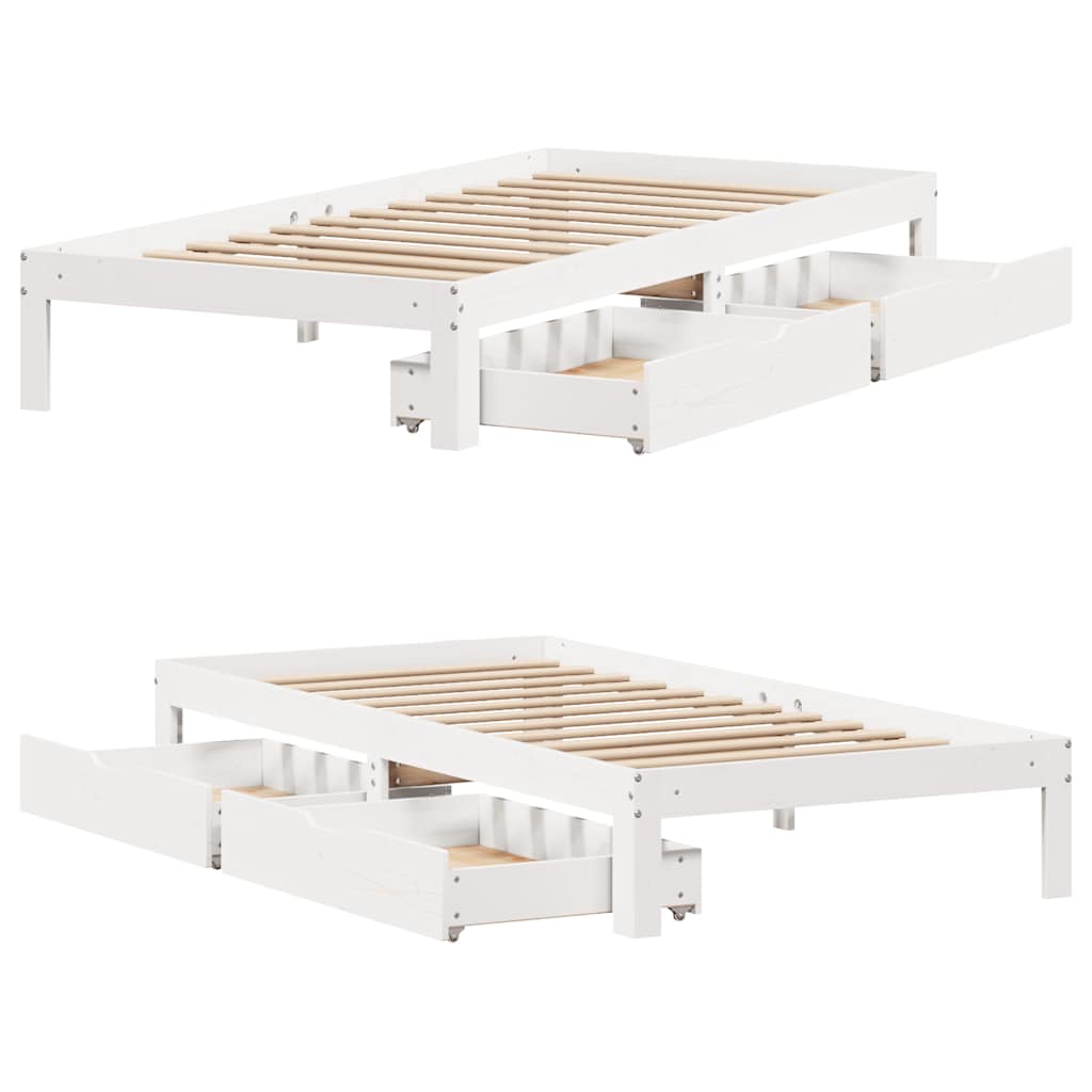 sengeramme med skuffer 90x200 cm massivt fyrretræ hvid