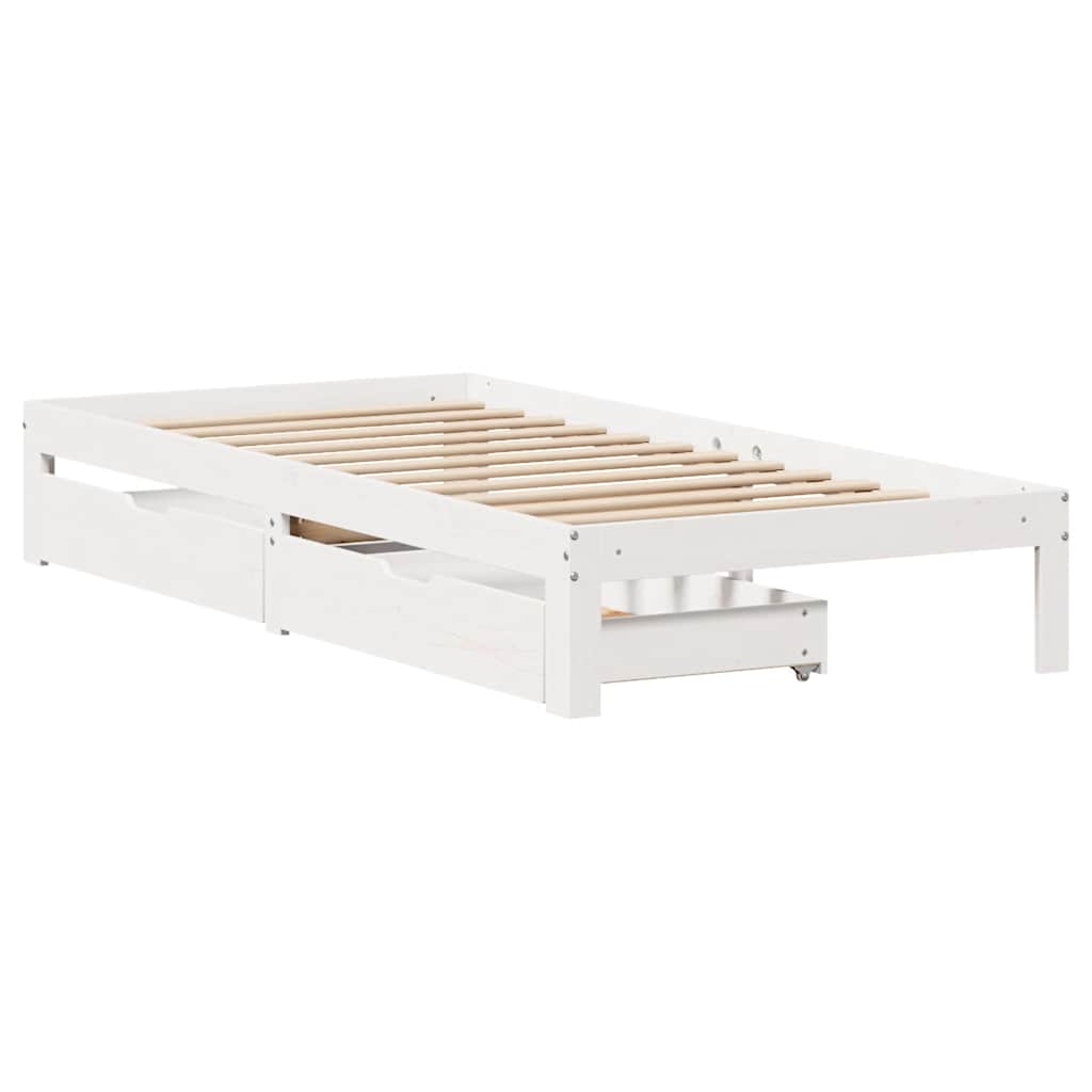 sengeramme med skuffer 100x200 cm massivt fyrretræ hvid