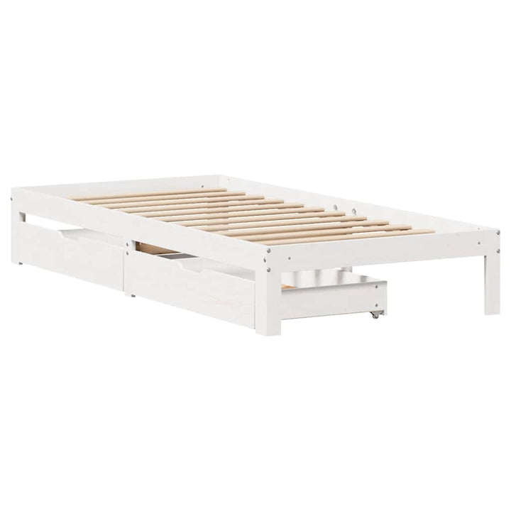 sengeramme med skuffer 100x200 cm massivt fyrretræ hvid