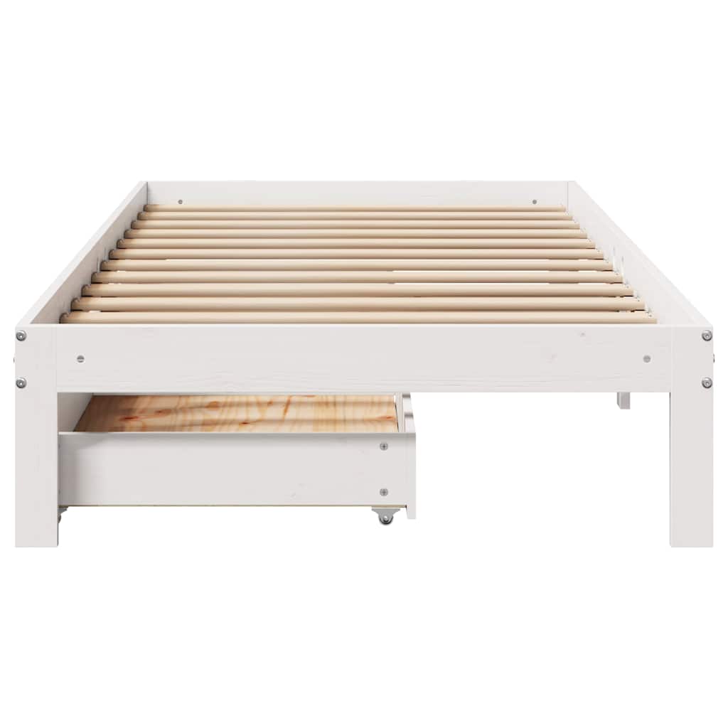 sengeramme med skuffer 100x200 cm massivt fyrretræ hvid