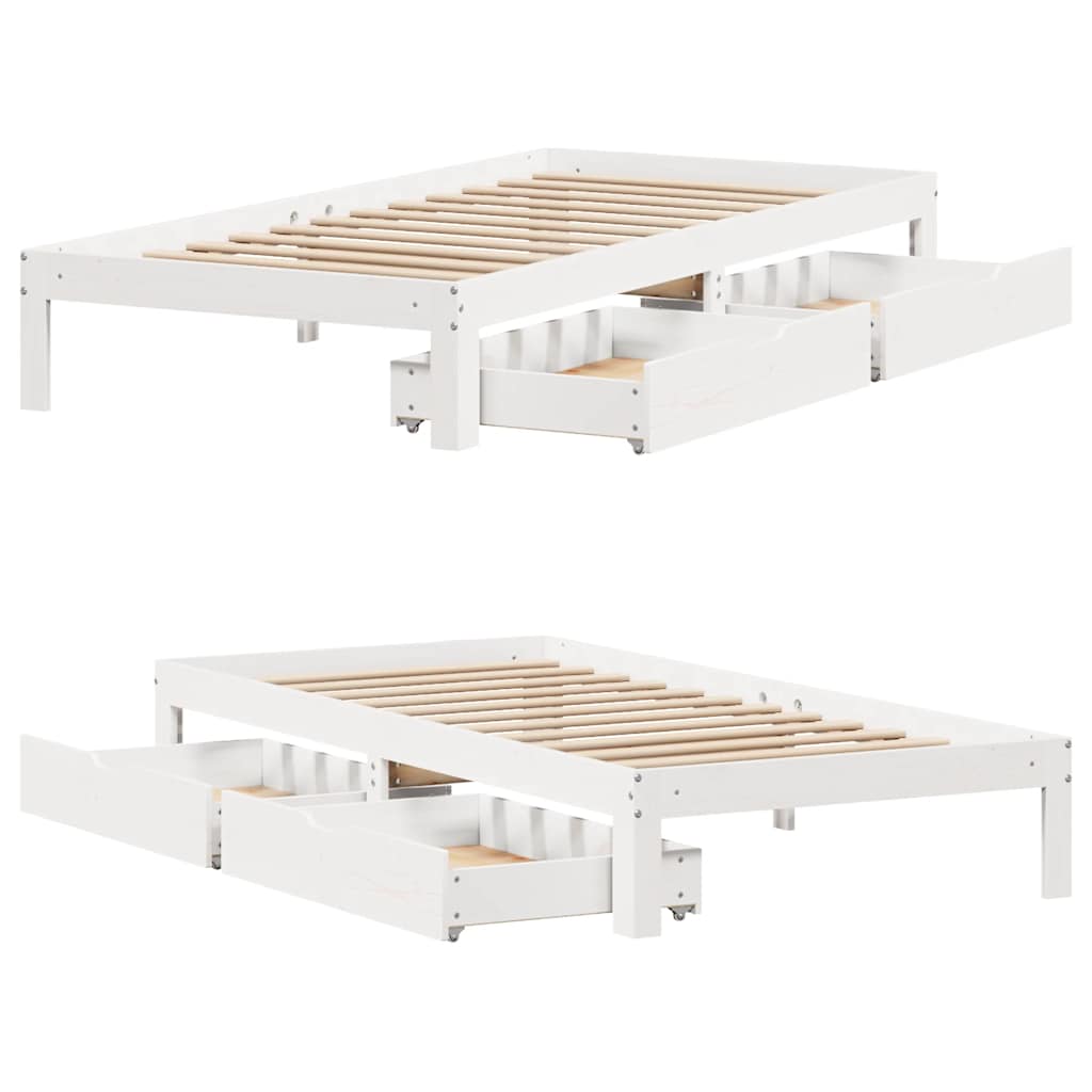 sengeramme med skuffer 100x200 cm massivt fyrretræ hvid