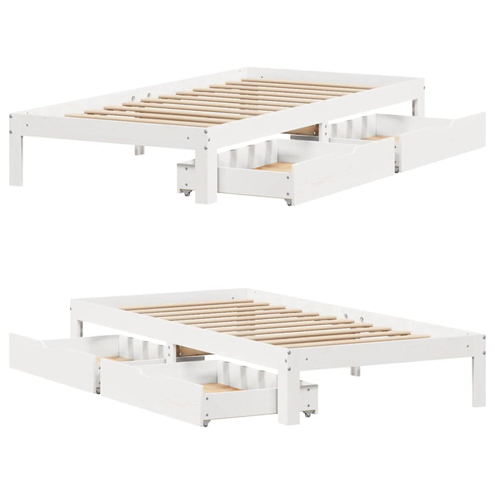 sengeramme med skuffer 100x200 cm massivt fyrretræ hvid
