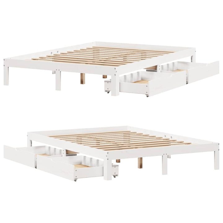 sengeramme med skuffer 120x200 cm massivt fyrretræ hvid
