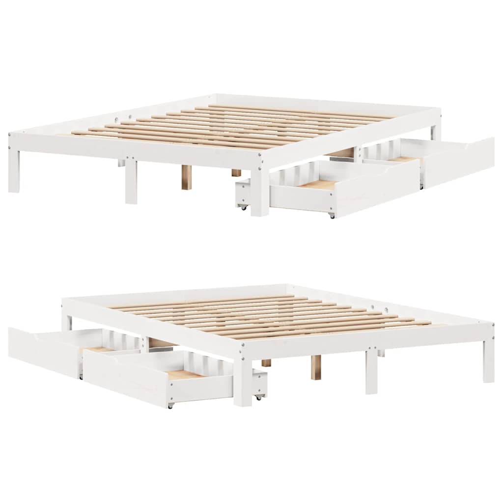 sengeramme med skuffer 140x200 cm massivt fyrretræ hvid