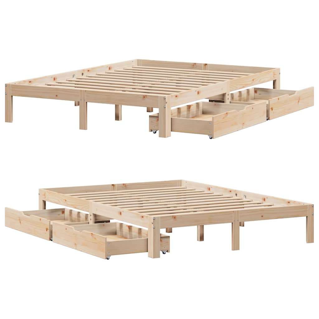 sengeramme med skuffer 150x200 cm massivt fyrretræ