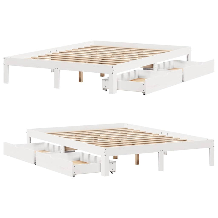 sengeramme med skuffer 150x200 cm massivt fyrretræ hvid