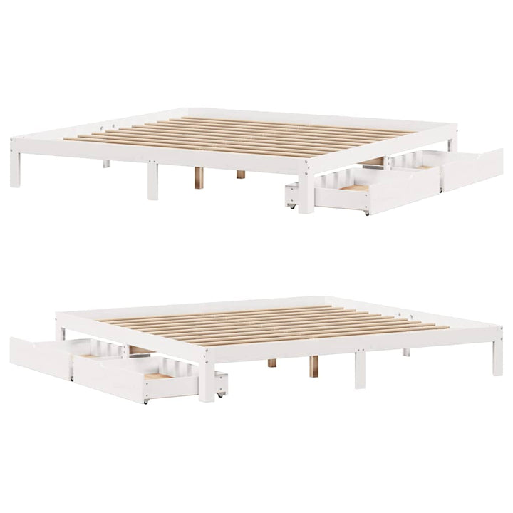sengeramme med skuffer 180x200 cm massivt fyrretræ hvid