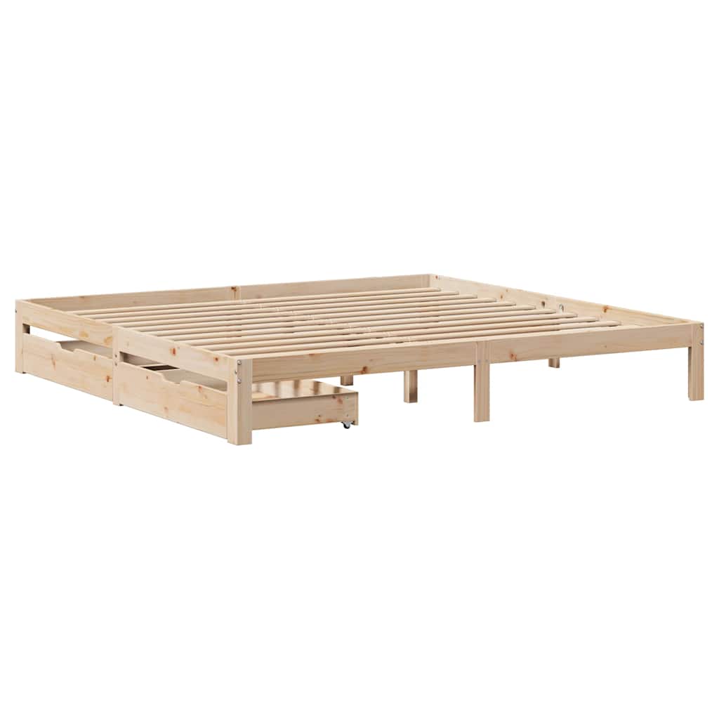 sengeramme med skuffer 200x200 cm massivt fyrretræ