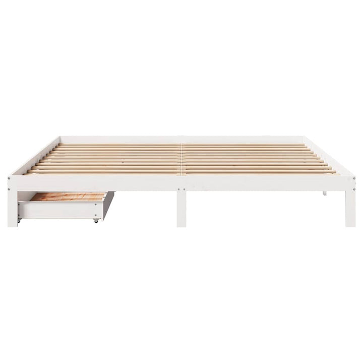 sengeramme med skuffer 200x200 cm massivt fyrretræ hvid