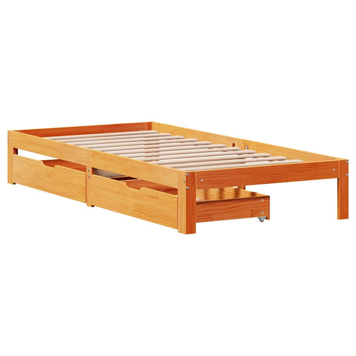 sengeramme med skuffer 100x200 cm massivt fyrretræ gyldenbrun